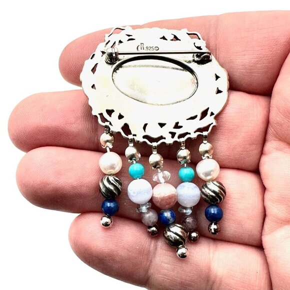 American Southwest Carolyn Pollack Relios Sterling Silver Beaded Brooch Pin - Picture 4 of 4